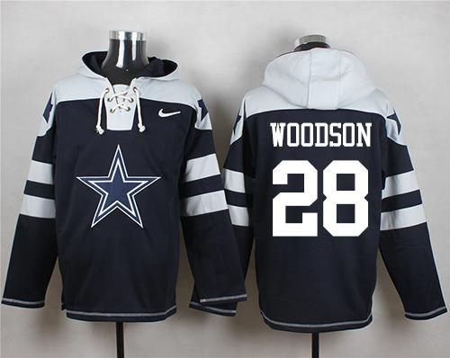 Nike Cowboys #28 Darren Woodson Navy Blue Player Pullover NFL Hoodie